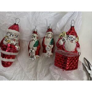 Vintage Western Germany Mercury Glass Blown Ornament‎ Santa Claus Lot of 4 ORN-1